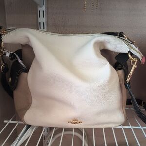 Coach Two-Tone Pebble Leather Hobo Bag in Cream and Black